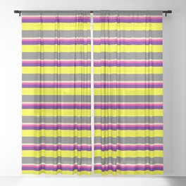 [ Thumbnail: Tan, Deep Pink, Indigo, Yellow, and Dim Gray Colored Striped Pattern Sheer Curtain ]