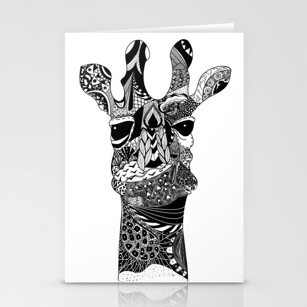 Giraffe black and white ornate illustration Stationery Cards