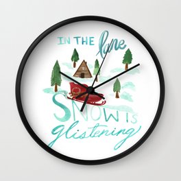 In the Lane Snow is Glistening Sleigh and Snowy A-Frame Cabin Wall Clock | Cabin, Snowyhill, A Framecabin, Vintage, Sleight, Jinglebells, Painting, Street Art, Holiday, Pinetrees 