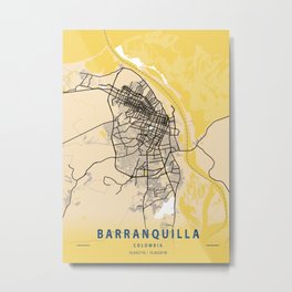 Barranquilla Yellow City Map Metal Print