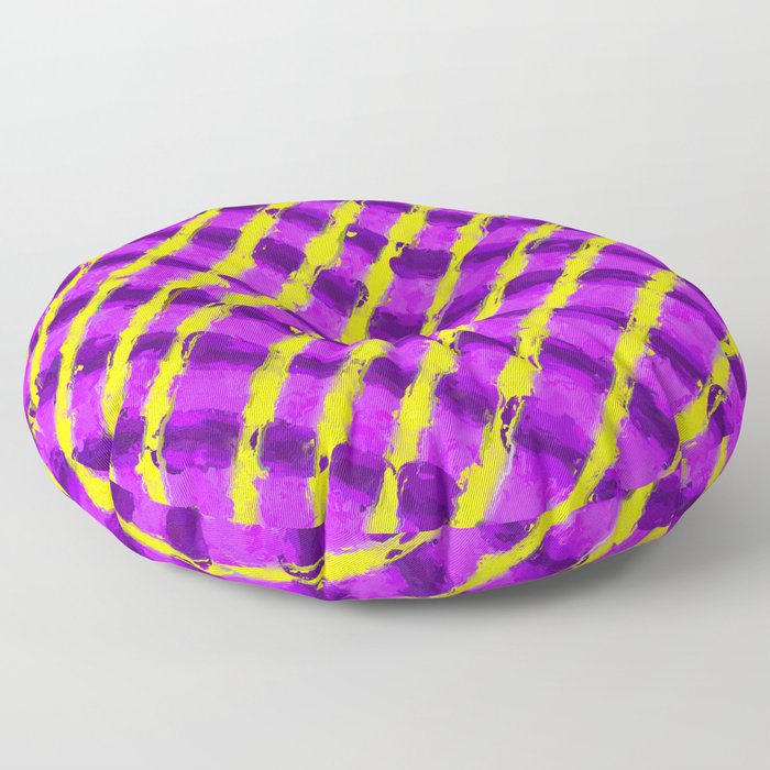 line pattern painting abstract background in purple and yellow Floor Pillow