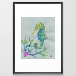 Neon Seahorse Framed Art Print