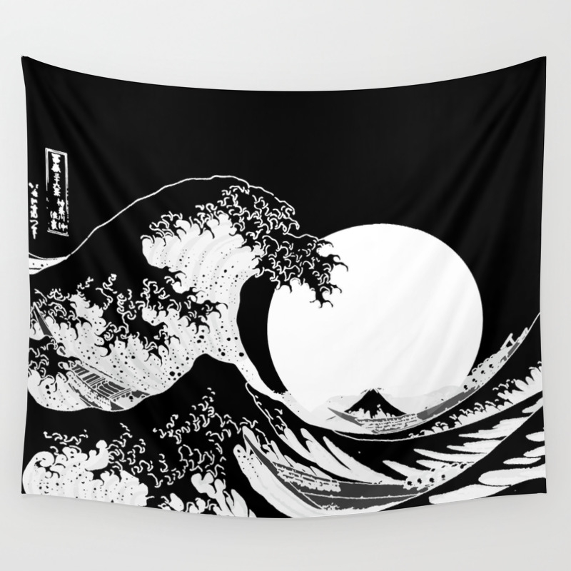 Wall Tapestry Black and White Wall Hanging The Great Wave Tapestries Home Decor 