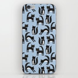 Black and White Tuxedo Cats on Blue iPhone Skin