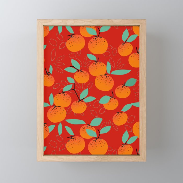 Oranges On Red Framed Mini Art Print