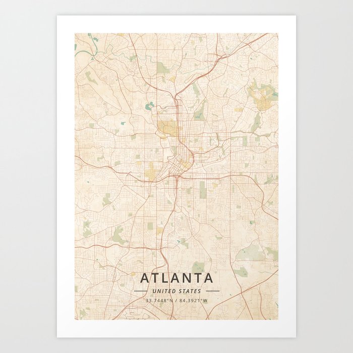 Atlanta, United States - Vintage Map Art Print