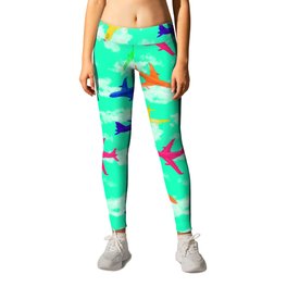 seamless pattern with multicolor airplane silhouettes Leggings