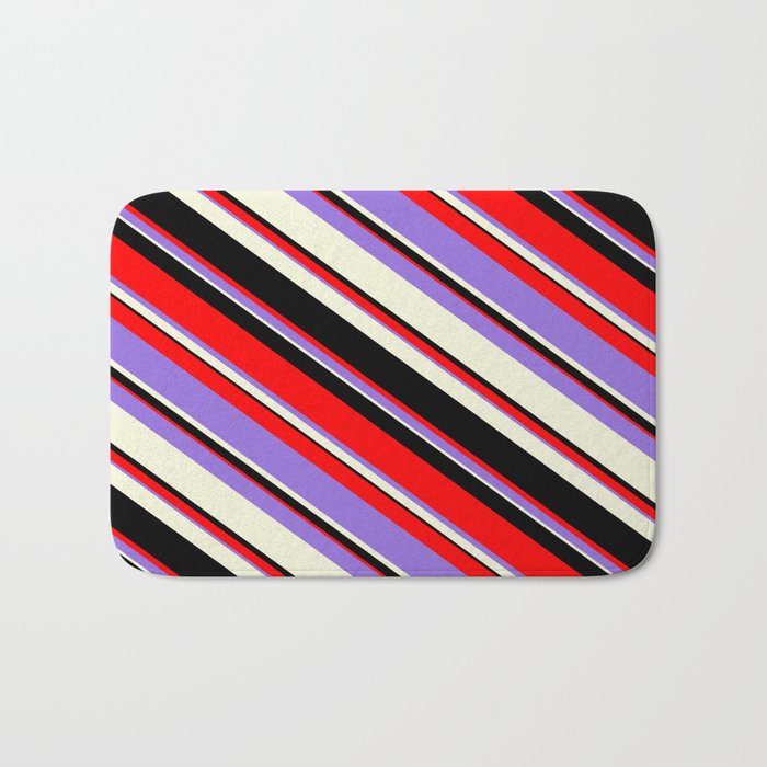 Red, Purple, Beige & Black Colored Pattern of Stripes Bath Mat
