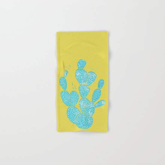 Linocut Cactus #1 Desert Blue Hand & Bath Towel