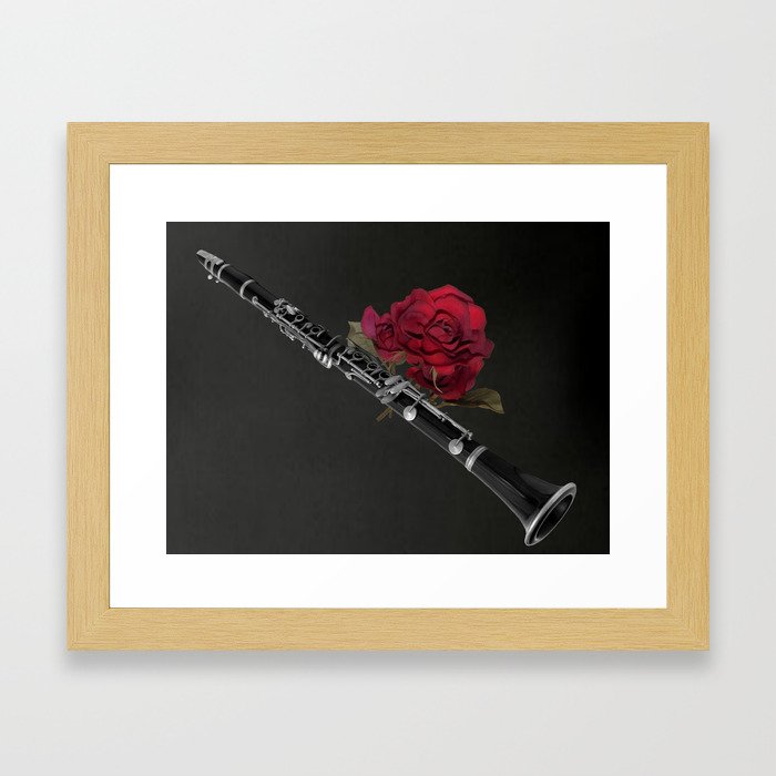 Black White Clarinet Red Rose Musical Instrument Wall Art A506 Framed Art Print