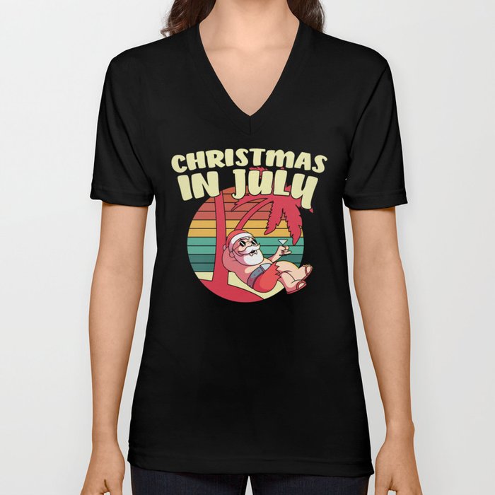Christmas In July Santa Claus Beach V Neck T Shirt