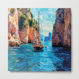 Capri Island Canvas Wall Art: Vibrant Oil Painting Reproduction, Mediterranean Italy Coastal Decor Metal Print