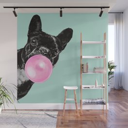 Bubble Gum Sneaky French Bulldog in Green Wall Mural