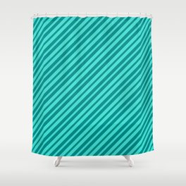 [ Thumbnail: Dark Cyan & Turquoise Colored Lines/Stripes Pattern Shower Curtain ]