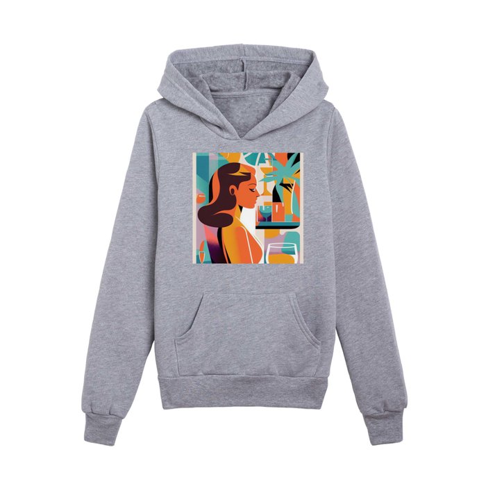 Woman and Cocktail Abstract Art #35 Kids Pullover Hoodie