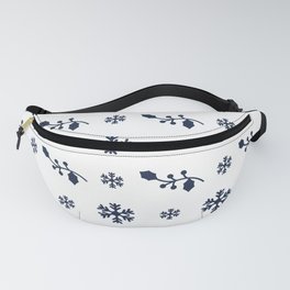 Christmas Pattern White Navy Blue Floral Snowflake Fanny Pack