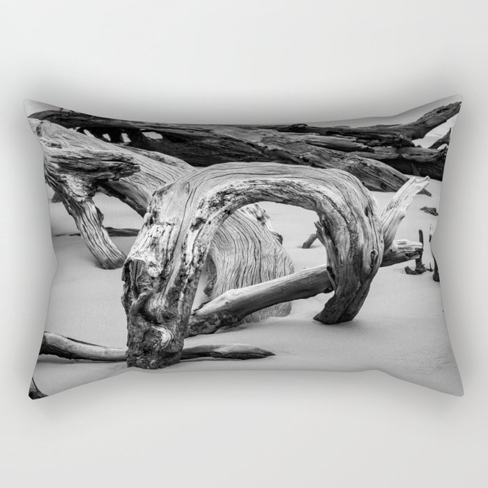 Dead Tree Boneyard Beach Florida 5 - Black and White Coastal Driftwood Nature Photo Rectangular Pillow