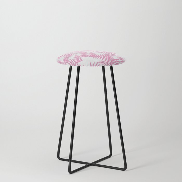 Pink Silhouette Fern Leaves Pattern Counter Stool