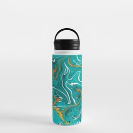 Teal and orange marble texture, turquoise abstract fluid art Water Bottle