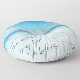 Beach Quote in Teal Aqua Turquoise Blue with Tropical Ocean Waves Floor Pillow