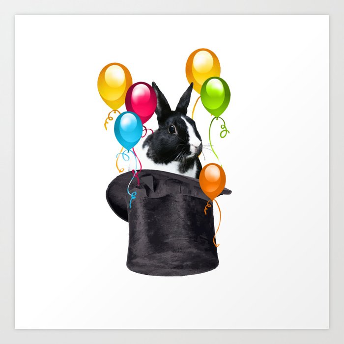 Bunny Rabbit cylinder Magician Balloons - Birthday Design #Rabbit #Balloons Art Print