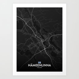 Hameenlinna, Finland - Dark City Map Art Print
