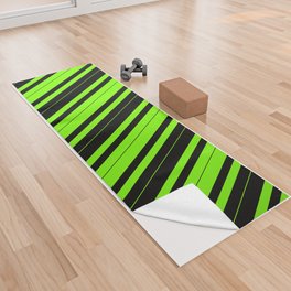 [ Thumbnail: Green & Black Colored Striped/Lined Pattern Yoga Towel ]