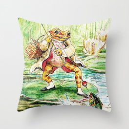 “Jeremy Fisher Catches a Fish” by Beatrix Potter Throw Pillow