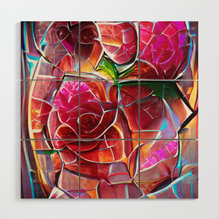 Stained Glass Roses Wood Wall Art