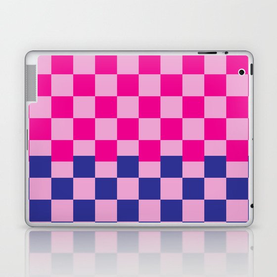 Retro Neon Checker in Pink and Blue Laptop & iPad Skin