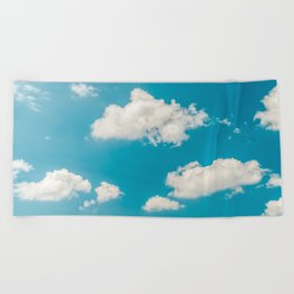Deep Blue Summer Sky, White Clouds On Turquoise Sky, Heaven Scenery, Wall Art, Poster Decor Beach Towel