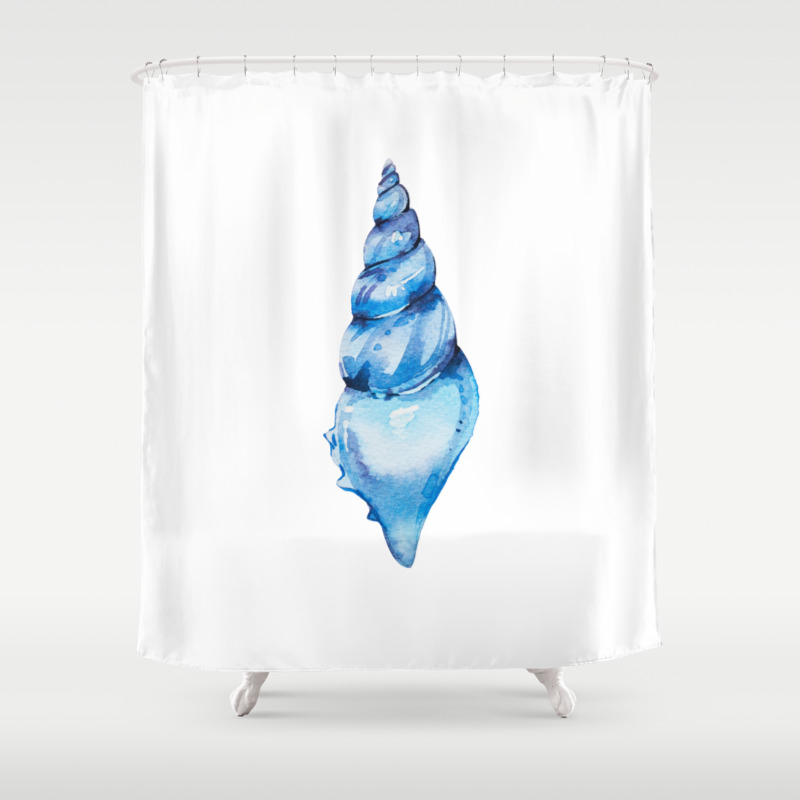 Azure Seashell Shower Curtain By Hamptonstyledesign Society6