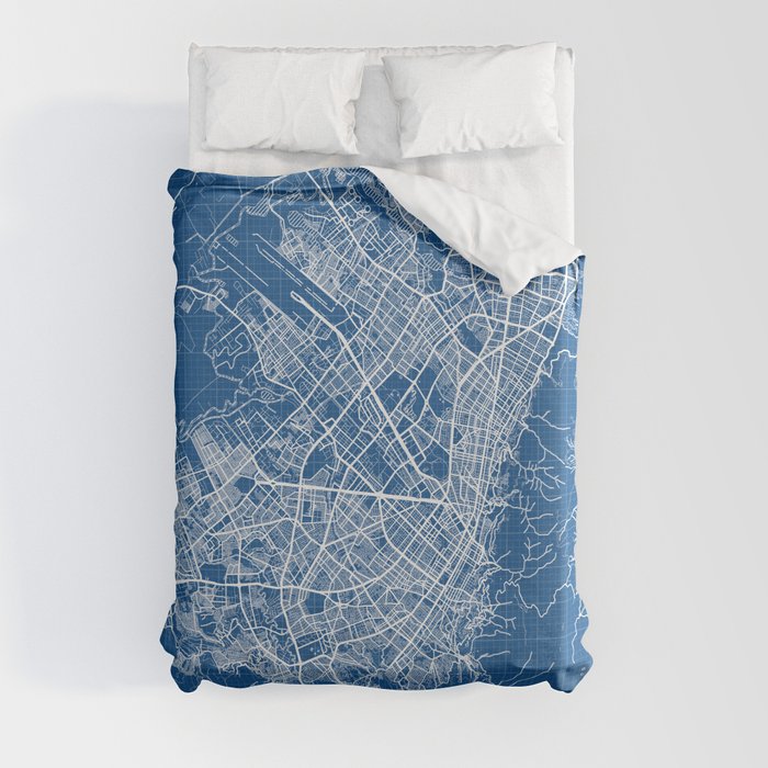Bogota City Map of Colombia Blueprint Duvet Cover by deMAP Studio
