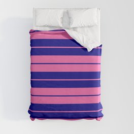 [ Thumbnail: Hot Pink & Dark Blue Colored Striped Pattern Duvet Cover ]