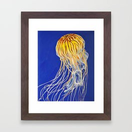 Northern Sea Nettle 3 Framed Art Print | Jellyfish, Gold, Invertibrate, Yellow, Venom, Blue, Acrylic, Impressionism, Animal, Ocean 