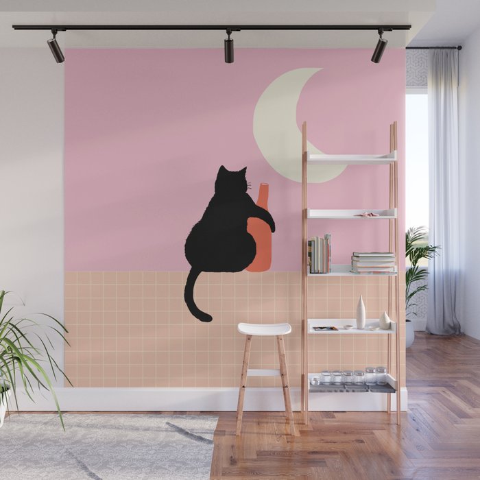 Abstraction_CAT_DRUNK_NIGHT_Minimalism_001 Wall Mural