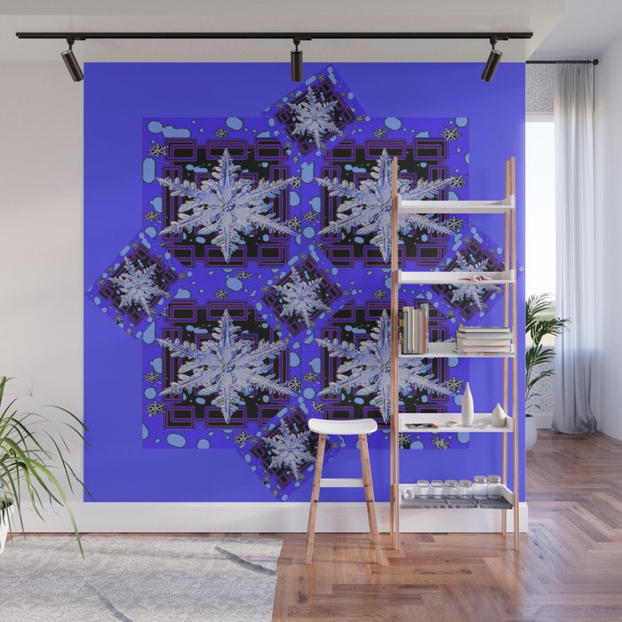 BLUE WINTER HOLIDAY SNOWFLAKES PATTERN ART Wall Mural