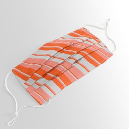 [ Thumbnail: Red, Light Grey & Salmon Colored Striped/Lined Pattern Face Mask ]
