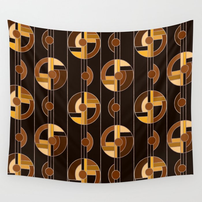 Art Deco Discs // 70s Brown Wall Tapestry