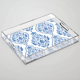 Blue and white damask vintage seamless pattern. Vintage, paisley elements. Traditional, Turkish motifs.  Acrylic Tray
