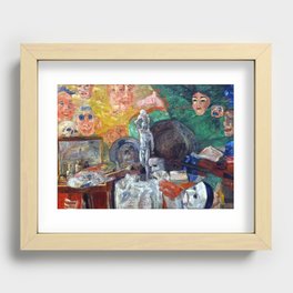 Attributes of an artist's studio & palette surrealism portrait painting by James Ensor Recessed Framed Print