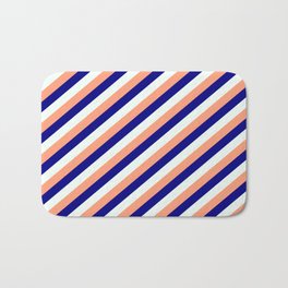 [ Thumbnail: Blue, Mint Cream & Light Salmon Colored Striped Pattern Bath Mat ]