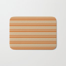 [ Thumbnail: Chocolate and Tan Colored Lined/Striped Pattern Bath Mat ]