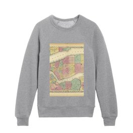 old vintage map of new york Kids Crewneck