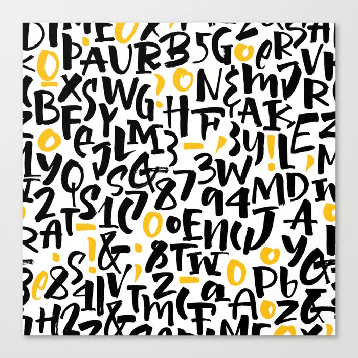 numbers and letters black and yellow canvas print by huntleigh society6