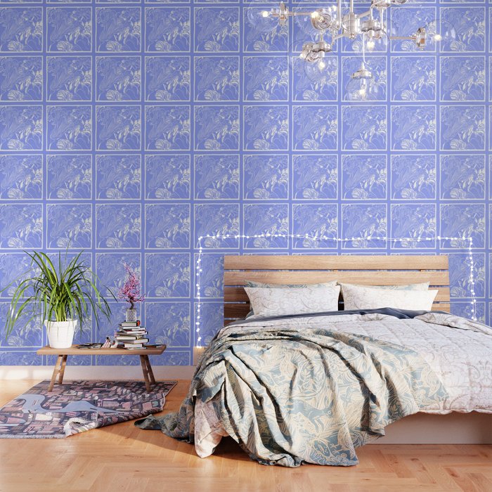 Periwinkle Blue Floral Print Wallpaper