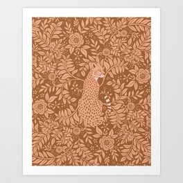 Summer Cheetah Floral Pattern - Fawn Brown Art Print