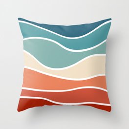 Colorful retro style waves Throw Pillow
