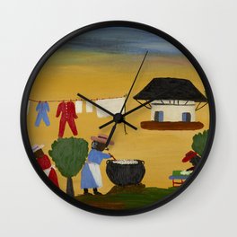 African American Masterpiece 'The Wash' portrait painting by Clementine Hunter   Wall Clock