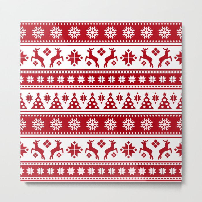 Christmas Holiday Nordic Pattern Cozy Metal Print